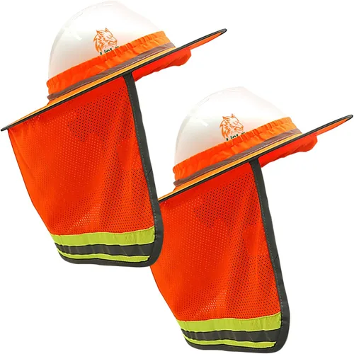 WOLF Industrial Products Sombrero Duro de Alta Visibilidad Naranja Reflectante de Ala Completa con Visera de Malla y Protección para el Cuello