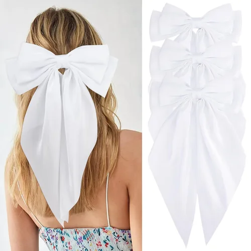 Miniatura 20 de Velscrun Lazos para el cabello para mujeres y niñas, 3 unidades, lazo blanco, lazo negro, azul marino, lazos grandes para el cabello con clip, lazos