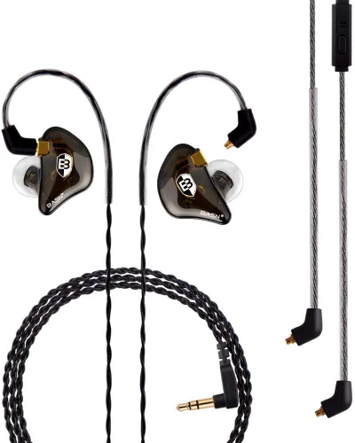 Miniatura 10 de BASN Auriculares profesionales intrauditivos con monitor para cantantes, bateristas y músicos con conector MMCX IEM (Pro Clear Negro)