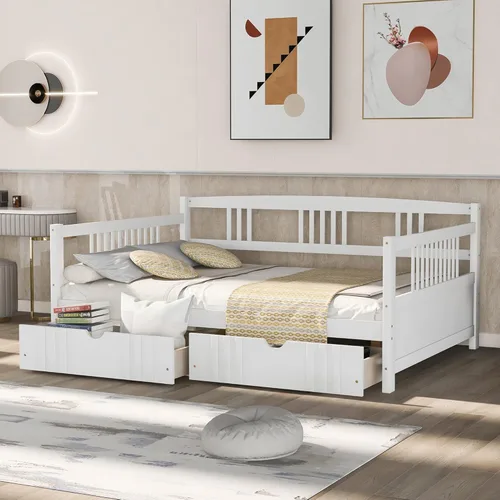 Miniatura 20 de Merax Sofá cama con cama nido, soporte de listones de madera, sofá cama moderno para sala de estar con rieles, tamaño completo, gris