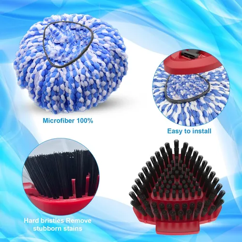 Miniatura 3 de Paquete de 2 cabezales giratorios de repuesto compatibles con O Cedar RinseClean 2 tanques, cepillo de fregado mejorado, mango de trapeador de 4