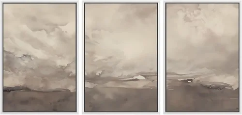 Miniatura 658 de SIGNWIN Lienzo enmarcado para pared, arte con pinceladas de flujo neutro en tonos beige abstractos, ilustraciones, arte moderno, decorativo