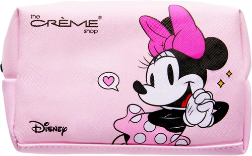 The Crème Shop Bolsa de viaje rosa – Bolsa de cosméticos inspirada en personajes para maquillaje, artículos de tocador y artículos esenciales