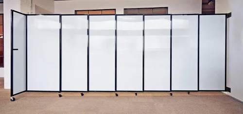 Miniatura 6 de Divisor de habitación de pared recta deslizante montado en la pared Anchos ajustables Ruedas de bloqueo Separador de habitación Paneles