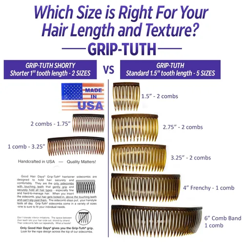 Miniatura 5 de Grip-Tuth Peines – Juego de 2 peines laterales para el cabello – Peines para todo tipo de cabello – Accesorios decorativos y de peinado para mujer