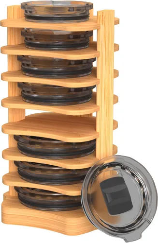 YAJR Organizador de tapa de vaso, soporte de tapa de vaso de bambú dentro del gabinete, organizador de tapa de botella de agua, soporte vertical
