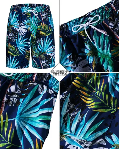 Miniatura 59 de TUNEVUSE Conjunto de camisas y pantalones cortos hawaianos para hombre, 2 piezas, trajes de playa con estampado de flores, traje tropical de verano
