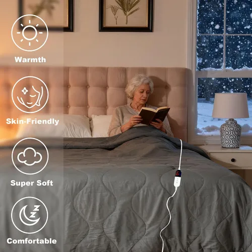 Miniatura 6 de Manta eléctrica tamaño Queen – Manta térmica de doble control tamaño Queen, calentamiento rápido con 10 ajustes de tiempo y 6 ajustes de calor
