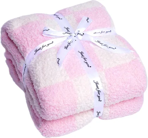 Manta mullida a cuadros, color rosa, reversible, decorativa, manta de microfibra súper suave, cálida y acogedora para silla, sofá, cama, campamento,