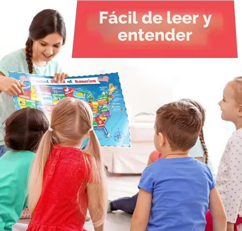 Miniatura 6 de Momo & Nashi Mapa de Estados Unidos para niños y mapas del mundo para niños, juego de 2 piezas – 24 x 16 pulgadas – Carteles impermeables para aula