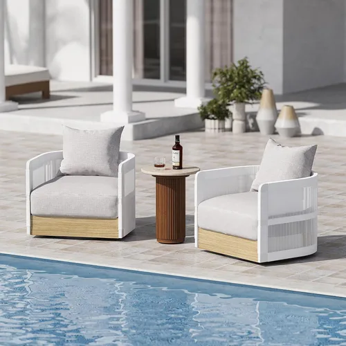 Miniatura 9 de homary Silla giratoria de ratán para patio, muebles de mimbre para exteriores con cojín grueso a prueba de lluvia y marco de aluminio para jardín