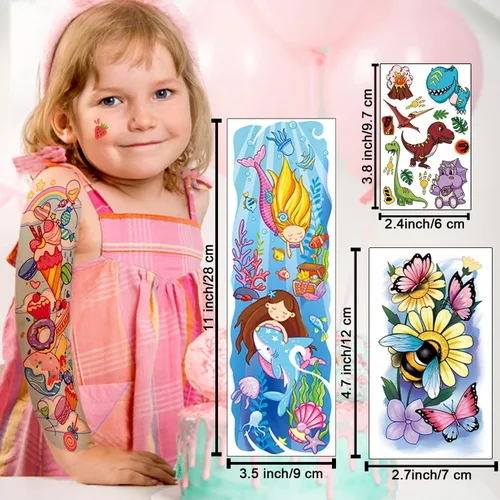 Miniatura 5 de Partywind 66 hojas de tatuajes temporales para niños, fundas de tatuajes temporales para niños, calcomanías de tatuaje falsas