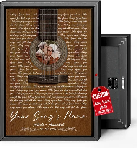 Miniatura 13 de H-DEWALL Lienzo personalizado con letras de canciones enmarcado, regalos para ella, obra de arte para el dormitorio, lienzo musical personalizado