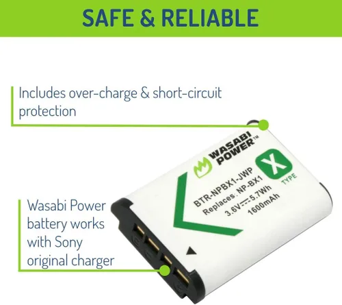 Miniatura 4 de Wasabi Power Batería NP-BX1 (paquete de 2) para Sony NP-BX1/M8, ZV-1, ZV-1 II, Cyber-Shot DSC-HX95, HX99, HX350, RX1, RX1R II, RX100