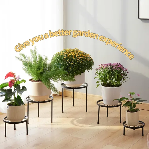 Miniatura 7 de Soporte para plantas, paquete de 5 soportes resistentes para macetas, estantes de decoración de metal, estante redondo para plantas para macetas