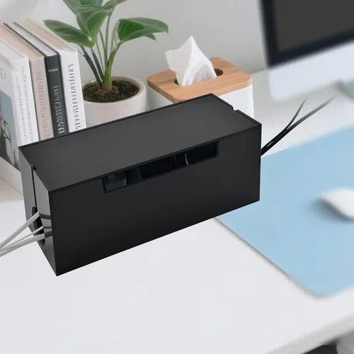 Miniatura 7 de Caja organizadora de cables para cables, 2 ranuras abiertas, organizador de regletas de alimentación debajo del escritorio y almacenamiento de Negro