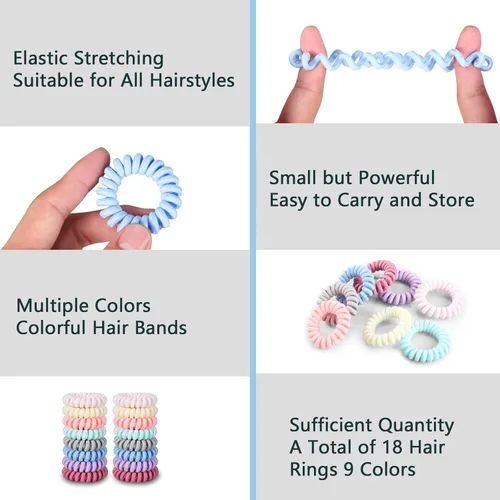 Miniatura 3 de Lazos para el cabello, paquete de 16 espirales para cabello grueso y fino, sin arrugas, sin daños, soportes para cola de caballo para mujeres y niños