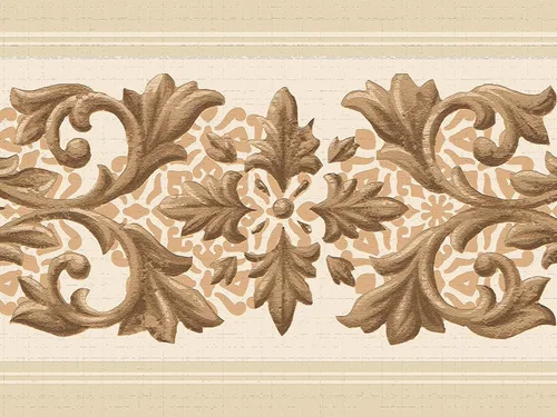 Dundee Deco Papel tapiz para despegar y pegar DDAZBD9104 Damasco Beige Marrón Vines Scrolls Wall Border Diseño Retro 15 pies x 7 pulgadas (15.0 ft x