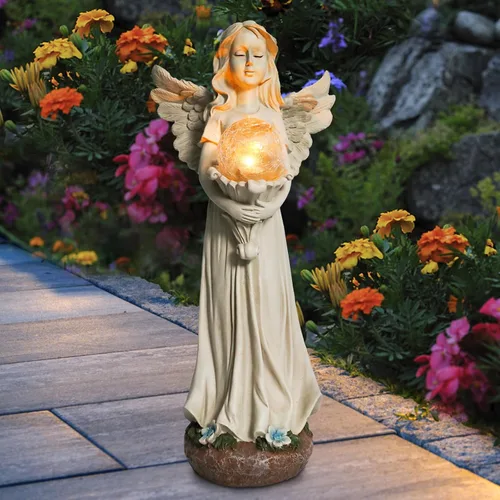 Miniatura 5 de Estatua de ángel para jardín, estatuas solares de jardín de 16.3 pulgadas con luces solares, figuras de ángel, regalos de jardinería para madre