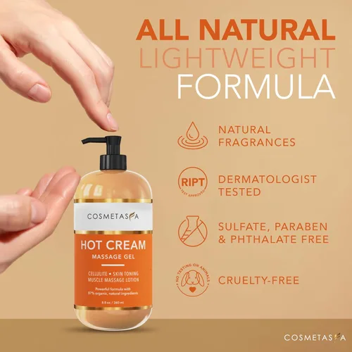 Miniatura 6 de Cosmetasa Gel de masaje de crema caliente con guante masajeador, crema natural y 87% orgánica para celulitis, multiuso, crema tonificante
