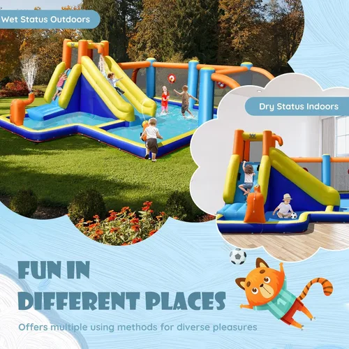 Miniatura 2 de BOUNTECH Tobogán acuático inflable, parque acuático para niños, castillo de salto de fútbol acuático con cañones dobles, piscina de salpicaduras