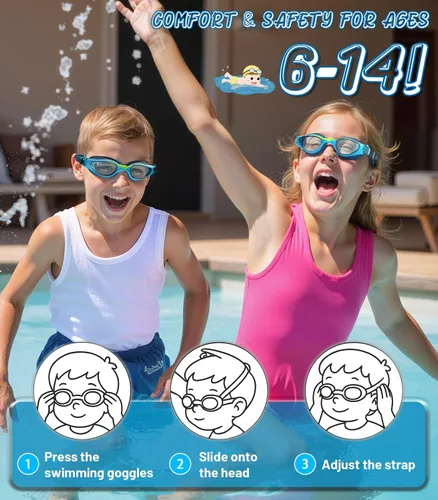Miniatura 5 de Kids Swim Goggles, Anti-Fog UV Protection, Leakproof Adjustable Strap Swimming Goggles for Boys Girls Ages 6–14 Bluegreen - Lente azul
