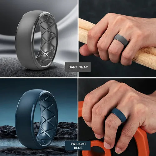 Miniatura 59 de Egnaro Anillos de boda de silicona para hombre: 1/4/6/7 Multipack de anillos de boda de goma con arco interior Diseño ergonómico transpirable