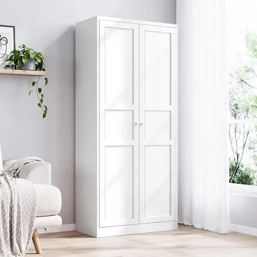 Miniatura 12 de Yizosh Armario de almacenamiento de metal con 2 puertas y 4 estantes ajustables, 61 pulgadas, color blanco, despensa de cocina, 5 niveles de alto