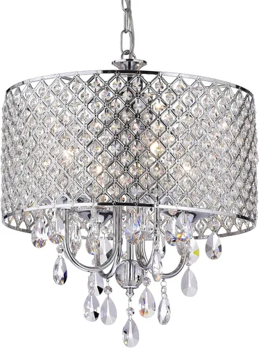 Miniatura 6 de Edvivi Marya - Candelabro de cristal de tambor, 4 luces glamorosas con acabado de bronce aceitado, luz de techo ajustable con pantalla redonda