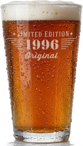Miniatura 12 de Vaso de pinta grabado vintage de 1996 de 16 onzas – Regalos de feliz cumpleaños 30 para hombres y mujeres, saludos a cumplir 30 años de edad