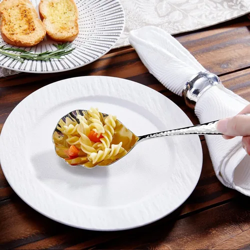 Miniatura 6 de KEAWELL Cuchara martillada prémium para verduras de 8.5 pulgadas, acero inoxidable 18/10, exquisita mezcla de elegancia y funcionalidad, apta