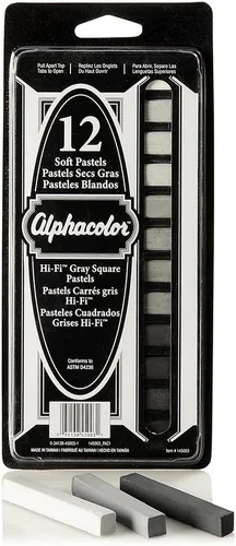 Quartet Derwent Alphacolor Pasteles cuadrados suaves, 7 tonos grises de alta fidelidad, 12 pasteles por juego (145003)