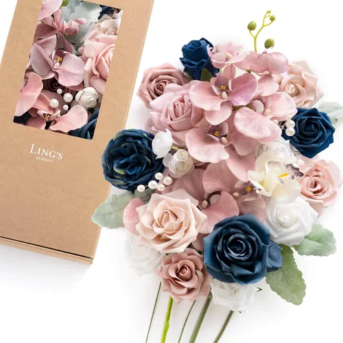 Miniatura 16 de Ling's moment Caja de Flores Falsas, Tallos de Vegetación Artificial Falsa, Rosas de Espuma, Gardenias, Hortensias de Seda, Ranúnculos, Flor de Tela