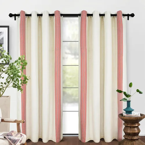 Miniatura 38 de DriftAway Chris Linen - Cortinas opacas con capa térmica y reductora de sonido, 63 pulgadas de largo para dormitorio, cortinas estampadas a rayas