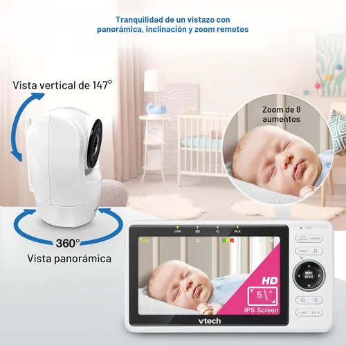 Miniatura 6 de VTech Monitor de bebé WiFi inteligente de 2 cámaras con cámara FHD de 1080p y pantalla IPS HD de 5", aplicación gratuita con video de detección