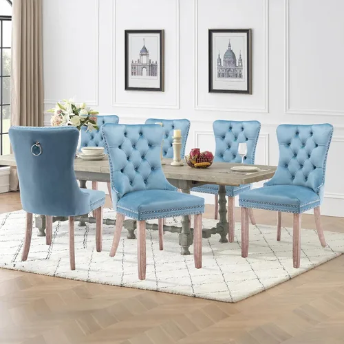 Miniatura 56 de Juego de 2 sillas de comedor tapizadas de tela de lino, sillas de cocina modernas de mediados de siglo con respaldo alto, ribete de cabeza de clavo