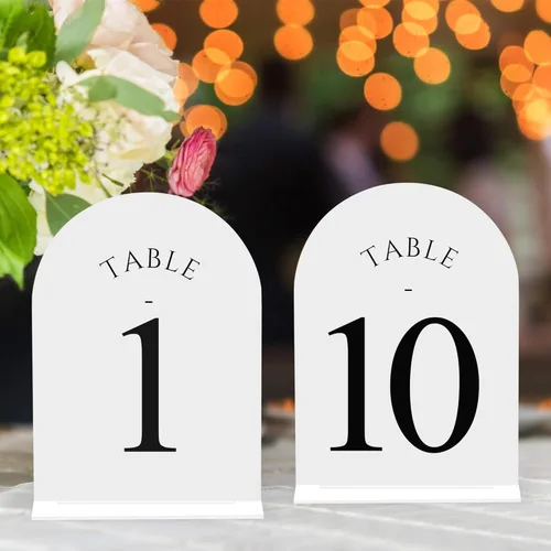 Miniatura 22 de JOYIT Números de Mesa de Boda en Arco 1-10 con Soportes – Letreros Acrílicos Impresos por Ambos Lados de 5" X 7" con Fondo Negro y Texto Blanco