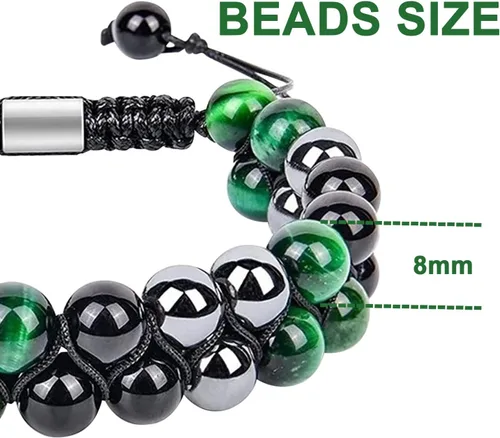 Miniatura 2 de Pulsera de triple protección de 0.315 in y 0.394 in para mujeres y hombres, pulsera de piedra natural, ojo de tigre natural, obsidiana y hematita