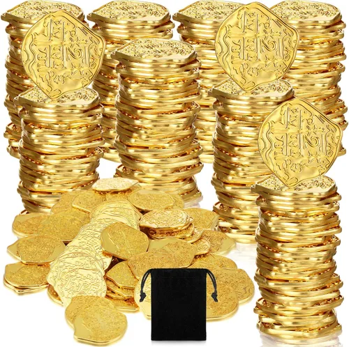 Miniatura 11 de Hanaive 100 Piezas Monedas de Pirata de Metal Cofre del Tesoro Doblón Español Monedas Falsas Fichas para Niños Juegos de Mesa Fiesta Pirata Cosplay