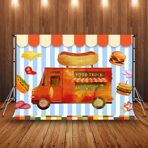 Miniatura 4 de Telón de fondo de camión de comida para fotografía, fondo de postres, pan, suministros de decoración de fiestas, accesorios de sesión de fotos