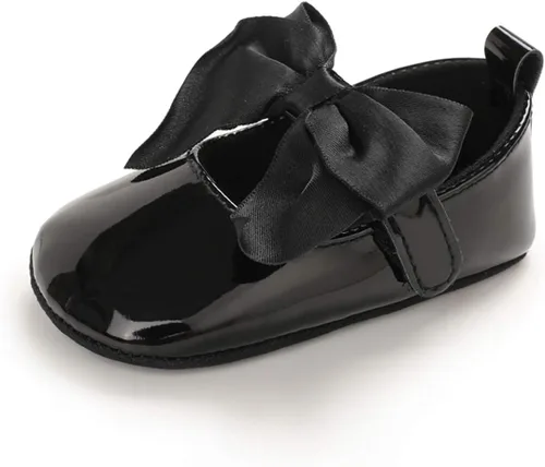 WILLFUN Zapatos planos Mary Jane para bebés y niñas con lazo, vestido de princesa, zapatos de cuna, suela de goma suave antideslizante para los