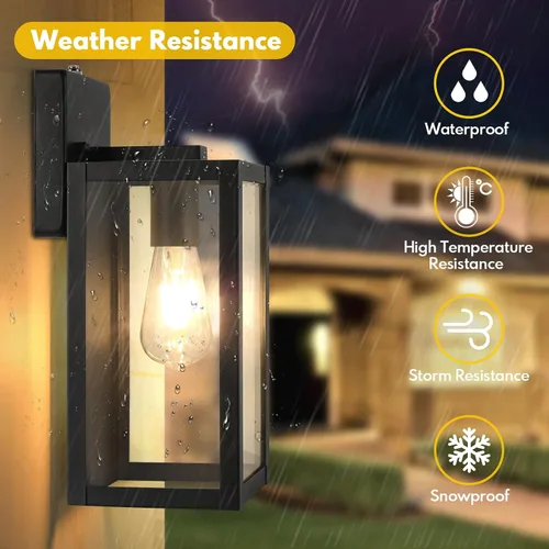 Miniatura 3 de BesLowe Paquete de 2 faroles de pared para exteriores del anochecer al amanecer, negro mate, apliques exteriores impermeables con vidrio