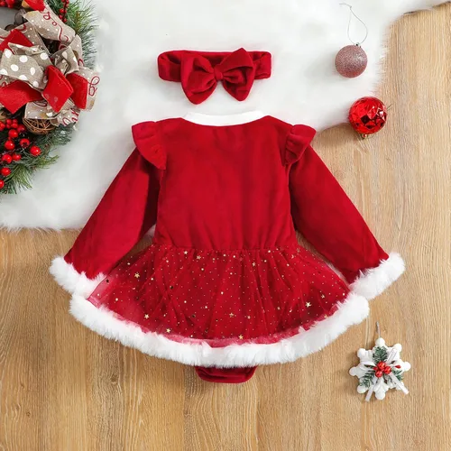 Miniatura 34 de Mameluco de Navidad para niñas recién nacidas, falda de malla de terciopelo rojo, traje de primera Navidad, regalo de Navidad