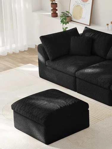 Miniatura 21 de Sofá modular de nube sin hueso de 108 pulgadas con asiento profundo para sala de estar, sofá en forma de L con otomana, tela de copo de nieve y Negro