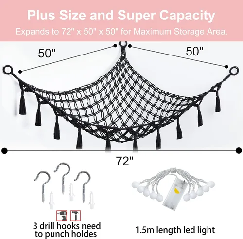 Miniatura 4 de Red de Animales de Peluche o Hamaca con Luz, Yewiwin Red Colgante de Macramé Hamaca para Organizador de Almacenamiento de Juguetes de Animales