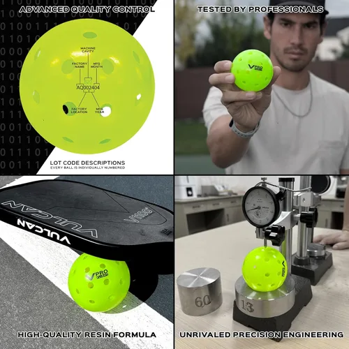 Miniatura 4 de Vulcan Pelota oficial de pickleball VPRO Flight Outdoor de The PPA Tour & MLP Paquete de bolas de 3, 6, 12, 36 y 100 Amarillo de alta Paquete