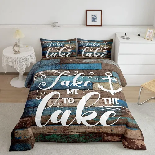 Miniatura 37 de Juego de edredón Lake House tamaño Twin, juego de ropa de cama náutica de navegación con ancla de 2 piezas para decoración de habitación de niños