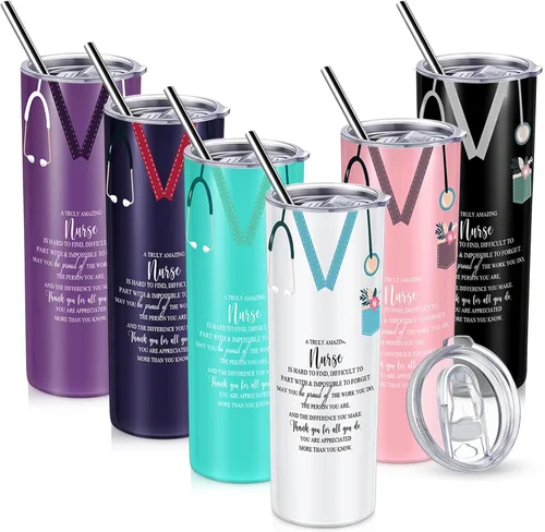 Miniatura 11 de Sabary Cna Week Gifts - Vaso de acero inoxidable de 20 onzas a granel con tapa y letrero de estetoscopio para mujeres, estudiantes de graduación