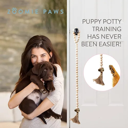 Miniatura 6 de Campana de entrenamiento para perros y cachorros, timbre de entrenamiento al aire libre - Zoomie Paws, cuentas de madera con campanas doradas Oro