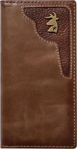 HoJ Co. - Cartera larga plegable para hombre Cartera de Rodeo Cuero de grano completo Regalo de cazador de ciervos Adorno de ciervo de latón
